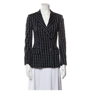 MaxMara Nav Blue White Polka Dot Fitted  notched Collar Knit Blazer 2